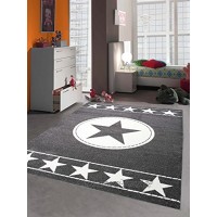 Kinderteppich Spielteppich Kinderzimmer Teppich Sternteppich Sterne Grau Creme 80x150 cm