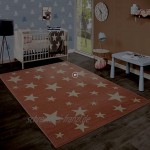 Moderner Kurzflor Kinderteppich Sternendesign Kinderzimmer Pastell Rosa Weiß Grösse:80x150 cm