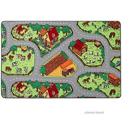 Primaflor Ideen in Textil Spielteppich mit Tieren und Straßen Bauernhof 95x200 Pflegeleicht Fußbodenheizung Geeignet Spielmatte Auto-Kinderteppich für Jungen und Mädchen