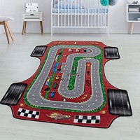 SIMPEX Spielteppich Kurzflor Teppich Kinderteppich Kinderzimmer Rennstrecke Auto Rot Farbe:Rot Grösse:140x200 cm