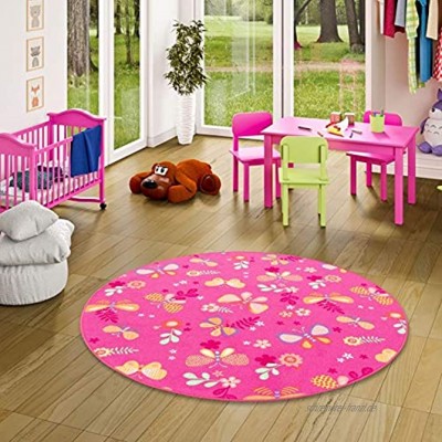 Snapstyle Kinder Spiel Teppich Schmetterling Pink Rund in 7 Größen