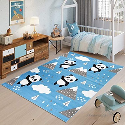 TAPISO Jolly Teppich Kurzflor Kinderzimmer Jugendzimmer Schlafzimmer Spielmatte Blau Grau Panda Design 80 x 150 cm