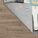 Teppich Kinderzimmer Kinderteppich Mit Lama-Design In Grau Gelb Türkis Größe:80x150 cm