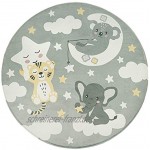 TT Home Teppich Kinderzimmer Kinderteppich Babymatte Koala Elefant Wolken Sterne Himmel Mond Farbe:Grau Größe:Ø 80 cm Rund