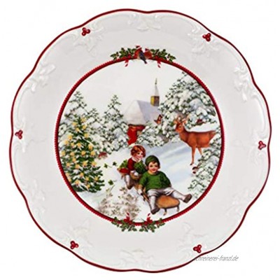 Villeroy und Boch Toy's Fantasy Schale groß Schlittenfahrt dekorative Snackschale aus Premium Porzellan 24,5 x 24,5 x 4 cm bunt rot weiß