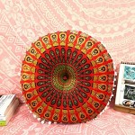Casa Moro Indisches Yogakissen Mandala Saira Rot & Grün mit Füllung Ø 55cm x Höhe 12cm rund aus Baumwolle | Orientalisches Sitzkissen Zierkissen Boho Chillkissen für einfach schöner Wohnen | MA4206