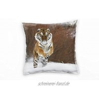 Paul Sinus Art Tiere braun weiß Tiger im Schnee Deko Kissen 40x40cm für Couch Sofa Lounge Zierkissen Dekoration zum Wohlfühlen