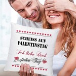 TRIOSK Kissen Scheiß auf Valentinstag lustig mit Spruch Ich Liebe Dich Dekokissen Valentin Geschenk für Sie Ihn Frauen Männer Zierkissen inkl. Füllung 40x40 Weiß Rot