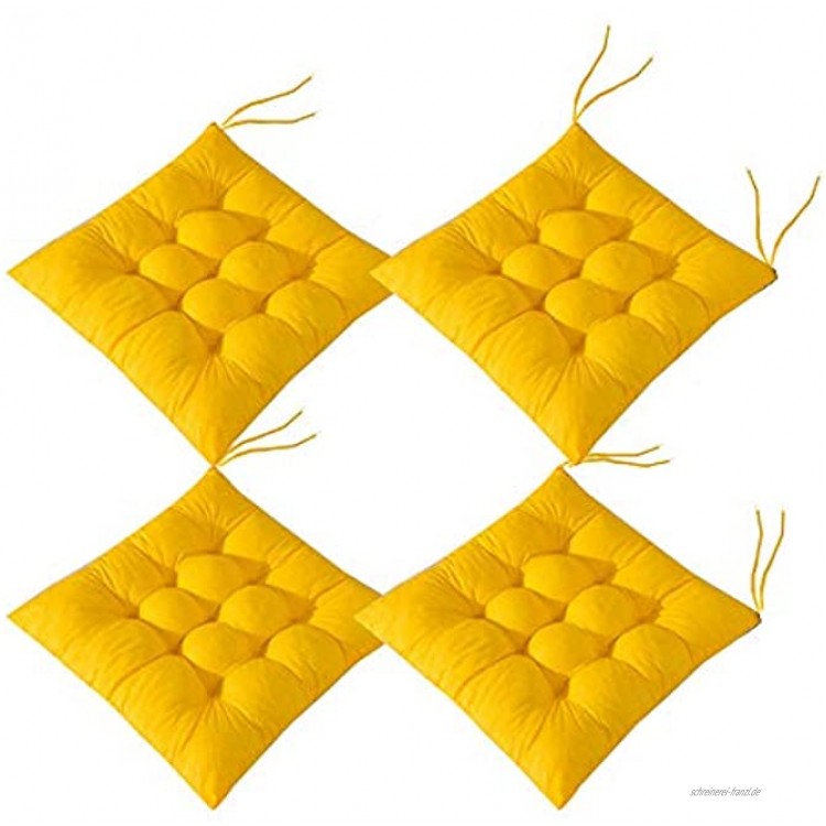 AGDLLYD 4er Set Stuhlkissen mit Bänder 40x40 cm Sitzpolster Auflage für Haus und Garten,für Innen- und Außenbereich geeignet Gelb