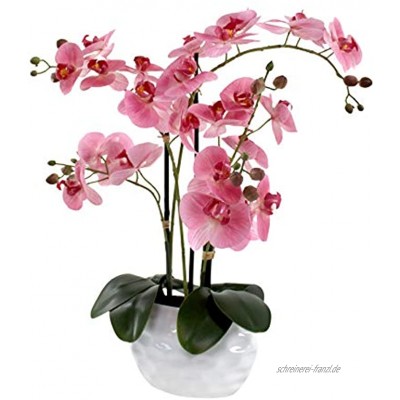 DARO DEKO Kunst-Pflanze Orchidee ovaler Topf weiß Hochglanz und rosa Blüten 58cm hoch
