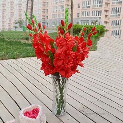 FLAMEER Künstliche Gladiolen Blumen Kunstblumen Blumenstrauß für Zuhause Hochzeit Party Dekor 8 Farben auswählbar Rot