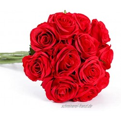 Floralsecret 12 Stück künstliche Seide Rose Blumenstrauß Kunstblumen Home Hochzeitsfeier Dekor rot