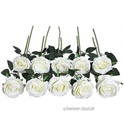 JUSTOYOU 10 Pack Seide Künstliche Rose Blumen Brautstrauss Blumenweiß