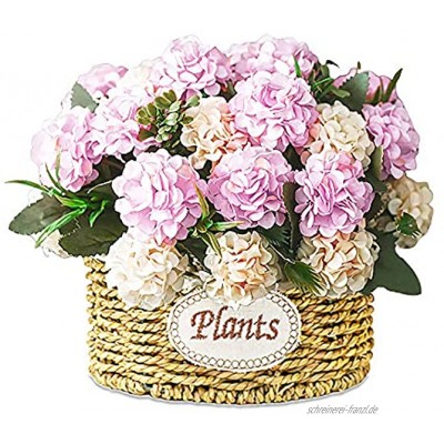 Künstliche Blumen Seide Bouquet Mini Künstliche Pflanzen Rosa Hortensie Blume Handgemachte Korb mit Vase Hochzeitsarrangement Kleine Echte künstliche Kunststoff Blume Kunst Dekor Wohnkultur