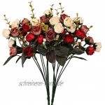 Künstliche Seiden-Blumen mit Stielen und Blättern von Houda Rosen Hochzeits-Dekoration Sträuße 2 Stück Red Coffee