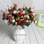 Künstliche Seiden-Blumen mit Stielen und Blättern von Houda Rosen Hochzeits-Dekoration Sträuße 2 Stück Red Coffee