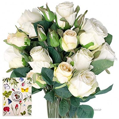 SnailGarden 18 Köpfe Silk Rosen Kunstblumen,Seiden Rosenstrauß & Blumenbänder,Künstlich Dekoblumen Seiden Rosen Bouquets für Hochzeit,Tischdeko für Büro,Hause,Geschenk