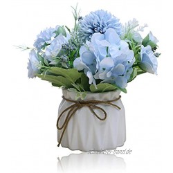 Snowve Künstliche Blumen mit Vasen Pfingstrose Deko Blumen künstlich Blumen in Vasen Hochzeit Sträuße Home Dekor Party Graves Blau Pfingstrose