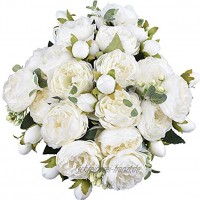 XONOR 4 Stücke Künstliche Pfingstrose Seidenblumen Gefälschte Glorious Blumensträuße für Hochzeitsfest-Hochzeitsdekoration 5 Gabeln 9 Kopf Weiß