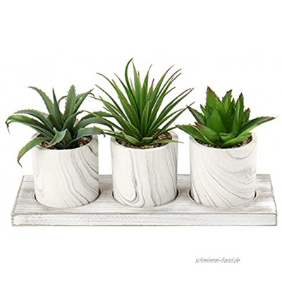 3 Stück Künstliche Pflanzen Sukkulenten Kunstpflanze Dekopflanze Balkon Badezimmer Deko Künstliche Sukkulenten im Topf auf Holzkiste