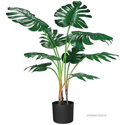 CROSOFMI Kunstpflanze Plastik Monstera Künstliche Pflanze Palme Groß im Topf Dschungel Tropical Hawaii Stil Fake Plant Wohnzimmer Balkon Schlafzimmer Grün Deko1 PACK