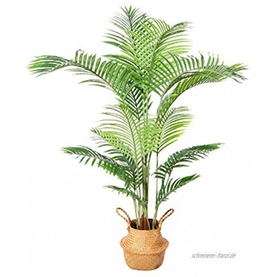 Ferrgoal Kunstpflanze Areca Palme mit Seegras Korb 160cm Plastik Künstliche Pflanzen Groß im Topf Deko Badezimmer Wohnzimmer Schlafzimmer Balkon1 Stück