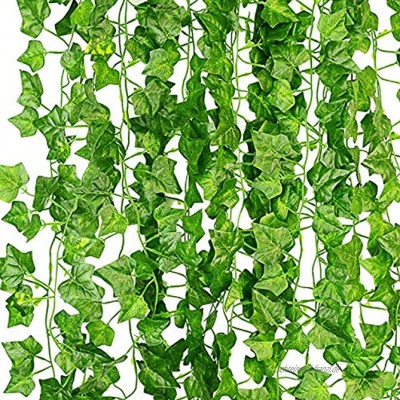 KASZOO® Efeu Künstlich Girlande 12 Stück Grün Efeu mit Nylon Kabelbinder Pflanzen Efeuranke für Garten Hochzeit Party Wanddekoration