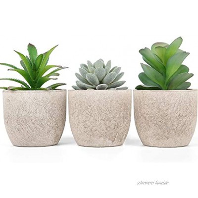 Künstliche Sukkulenten 3er Set Pflanzen mit Grauem Topf,ideal für Zuhause Büro und Dekor im Freien