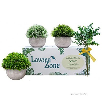 Lavora Zone Mini-Kunstpflanzen-Set 3 + 1 Stück kleine künstliche Pflanzen künstliche Grünpflanzen Formschnitt-Pflanzen & Blume für Badezimmer Heimdekoration Kunstpflanze mit Topf für drinnen