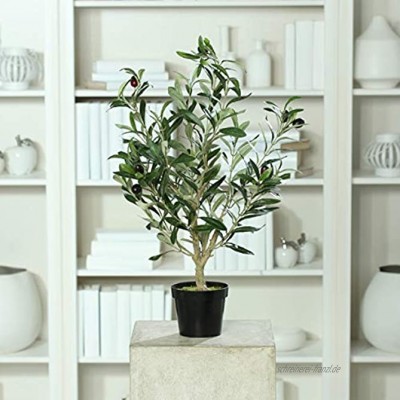 mucplants Künstlicher Olivenbaum mit ca. 11 schwarzen Oliven im schwarzen Topf Höhe 60cm Topfpflanze Kunstpflanze Olive