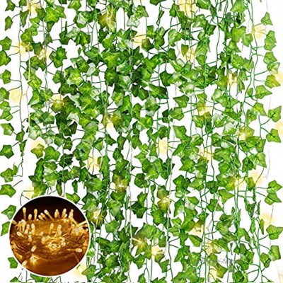 N&T NIETING Efeu Künstlich 12 Stück Gefälschte Efeugirlande mit 80 LEDs Licht Hängende Efeuranken Pflanze für Hochzeit Party Garten Wanddekoration
