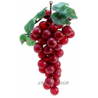 Deko Obst mit 48 roten Trauben und Blättern Länge 20cm Künstliche rote Weintraube ideal für Tischdekorationen Weintrauben Rebe mit künstlichen Trauben