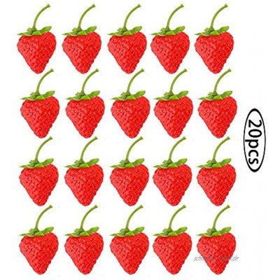 Künstlich rot Erdbeere Künstliche Lebensechte Gefälschte Früchte Plastikerdbeere Künstliche rote Erdbeere Feiertagsdekoration Modedekoration Kunststoff Erdbeeren Früchte Requisiten 20 Stücke