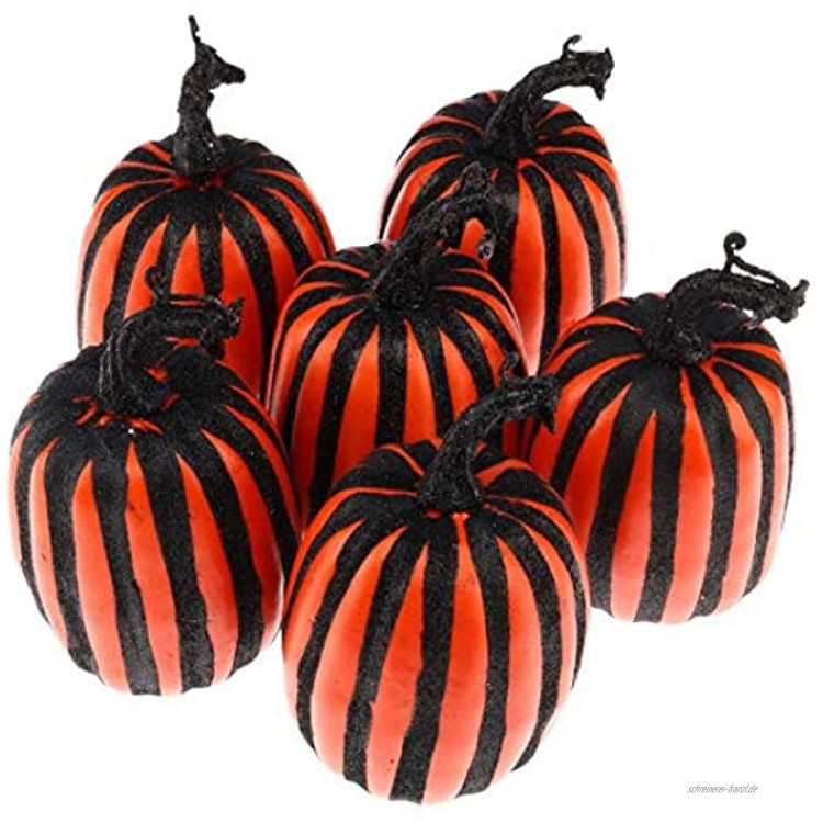 Gresorth 6 Stück Fälschung Zebrastreifen Kürbis Dekoration Künstlich Orange Kürbis Halloween Zuhause Party Holiday Simulation