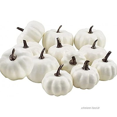 RTWAY 12 Stück künstliche Kürbisse weiße Mini-Kürbisse verschiedene Größen Kunst-Kürbisse Schaumstoff-Kürbisse für Halloween Erntedankfest Herbst-Ernte-Dekoration