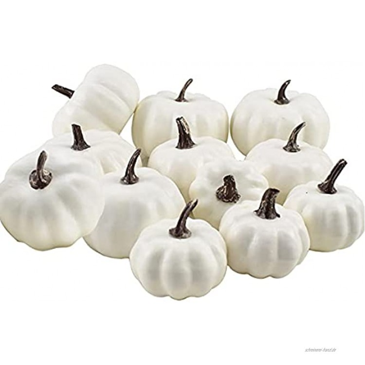 RTWAY 12 Stück künstliche Kürbisse weiße Mini-Kürbisse verschiedene Größen Kunst-Kürbisse Schaumstoff-Kürbisse für Halloween Erntedankfest Herbst-Ernte-Dekoration