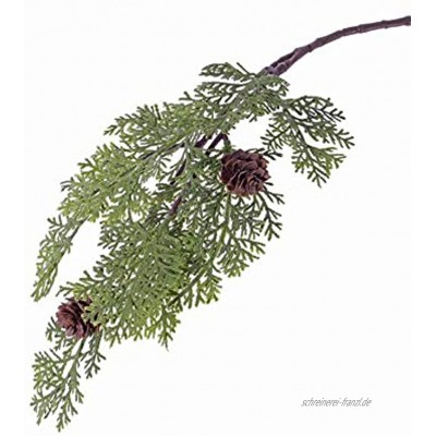 artplants.de Künstlicher Zedernzweig Marlon grün 10 Blätter 2 Zapfen 45cm Deko Zweig Weihnachten Koniferen Kunstzweig