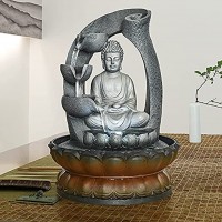 WATURE Buddha-Brunnen – 28cm Buddha Tabletop Wasserbrunnen für Home&Office Dekoration Meditation Zen-Brunnen mit LED-Licht &Circular Wasserfluss für Viel Glück halten Grau 28cm