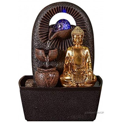 Zen Light – Zimmerbrunnen Buddha Bhava – Deko Zen und Feng Shui – originelles Geschenk – LED-Beleuchtung Mehrfarbig; Ablauf auf 3 Ebenen – L 20 x B 15 x H 25 cm – Braun Einheitsgröße