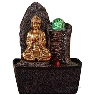 Zen Light – Zimmerbrunnen Buddha Haka – Geschenk Dekoration Feng Shui – Wasserwand Buddha – LED-Beleuchtung Mehrfarbig – L 20 x B 15 x H 25 cm braun Einheitsgröße