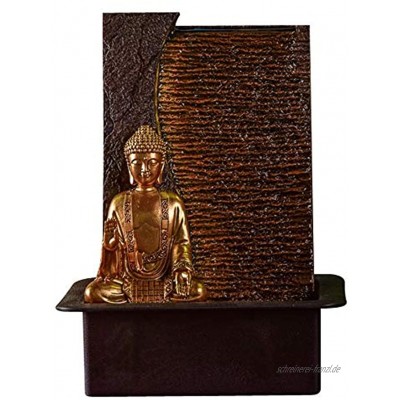 Zen Light – Zimmerbrunnen Buddha Jati – originelle Geschenkidee – Objekt Feng Shui und Wohlbefinden – Beleuchtung Brunnen LED warmweiß – Wasserwand – L 22 x B 30 x H 40 cm braun Einheitsgröße