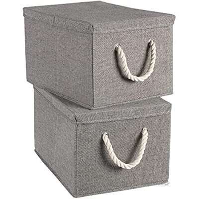 TERRA SELL Hochwertige Aufbewahrungsbox mit Deckel aus Stoff zum Falten mit weißen Seilgriffen Kordelgriffen Ordnungsbox Sortierbox Faltboxen im 2er-Set 40x30x25 cm Grau