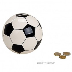Fußball Spardose 13cm in Schwarz & Weiß | Keramik-Sparbüchse mit Schloss und Schlüssel | Kinder-Sparschwein Fussball