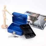 Kleine Geldkassette mit Tastensperre tragbare Metall-Spardose mit Doppelschicht und 2 Schlüsseln für Sicherheit 12,5 * 10 * 5,6 cm S Blau