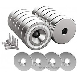 Magnetpro 12 Stück Magnete 10 KG Kraft 20 x 7 mm mit Loch und Kapsel Senkkopf-Topfmagnet mit Schrauben und 12 Stahlkissen