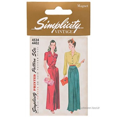 Simplicity Vintage Vintage 1940er Mode gekräuseltes Kleid und Bluse und Rock dekorativer Magnet 6,4 cm B x 8,9 cm L