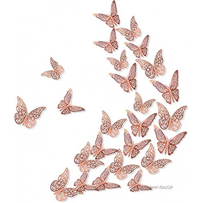 72 Stück 3D Schmetterlinge Doppelflügel Deko Schmetterling Wanddeko Butterfly Wandsticker Klebepunkten Wanddeko mit Kristall Dekor für Wohnzimmer Kinderzimmer Türen Fenster BadezimmerRose