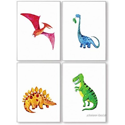 Pandawal Bilder Kinderzimmer Junge Dinosaurier Deko 4er Dino Poster Set S5 für Kinder im DIN a4 Format