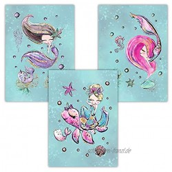 Pandawal Meerjungfrau Poster 3er Set Bilder für Kinder schön Kinderzimmer Deko Mädchen Unterwasserwelt Mädchenzimmer DIN A4 T19