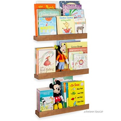 Rustic State Smith Holz-Bücherregal für Kinderzimmer Landhaus-Deko Bild-Regale Walnuss 3 Stück 43,2 cm